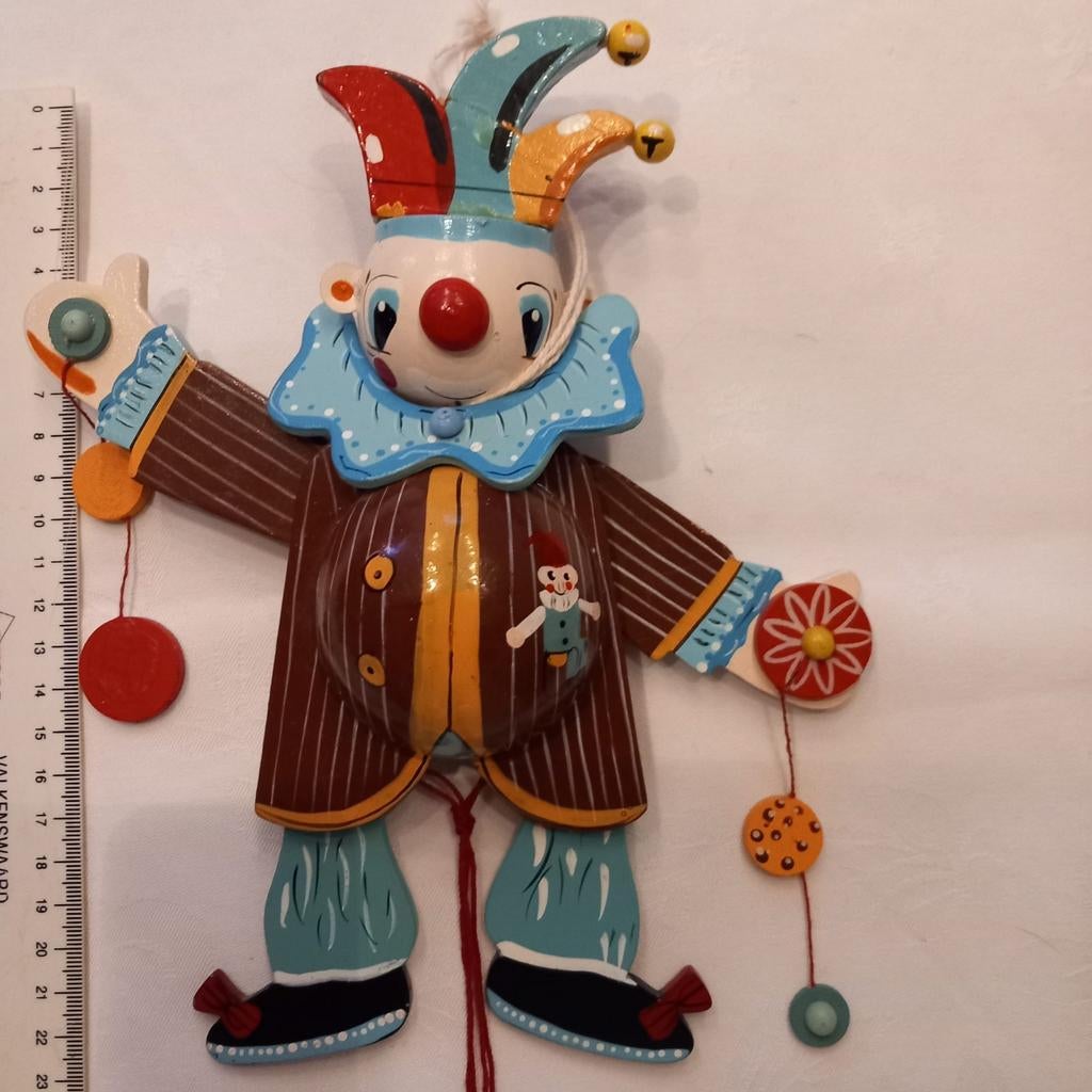 Leuk houten clown trekpop - verzamelobject, Ophalen of Verzenden