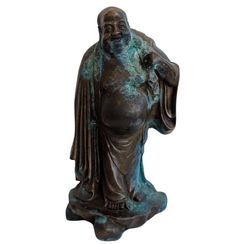 Antiek Chinees bronzen beeld van Hotei, Huis en Inrichting, Woonaccessoires | Boeddhabeelden, Gebruikt, Ophalen of Verzenden