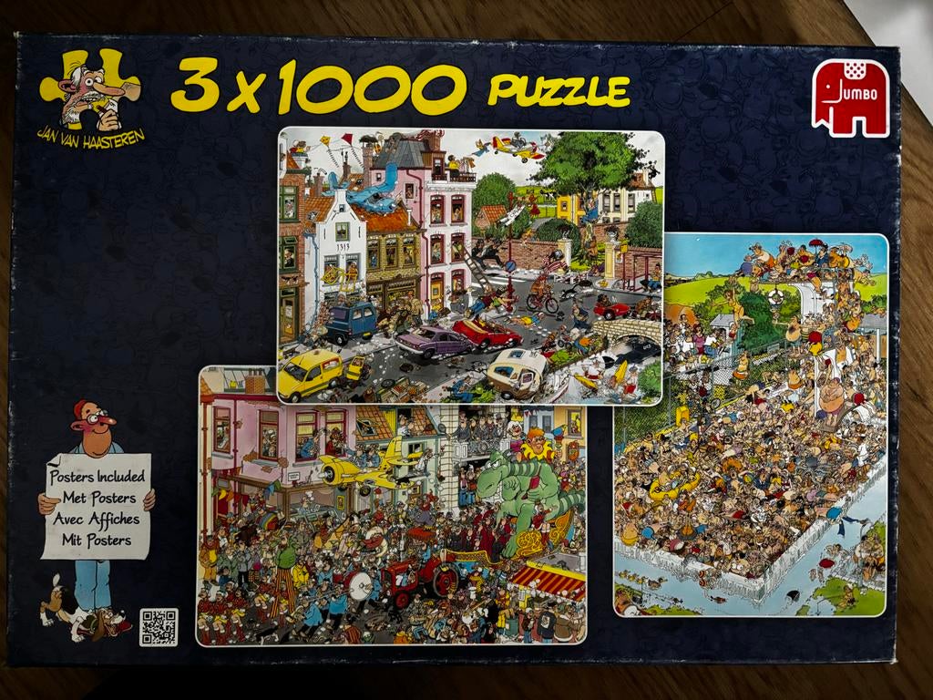 Jan van Haasteren 3x1000 - Vrijdag 13e, Carnaval, Zwembad, Ophalen, Meer dan 1500 stukjes, Zo goed als nieuw, Legpuzzel
