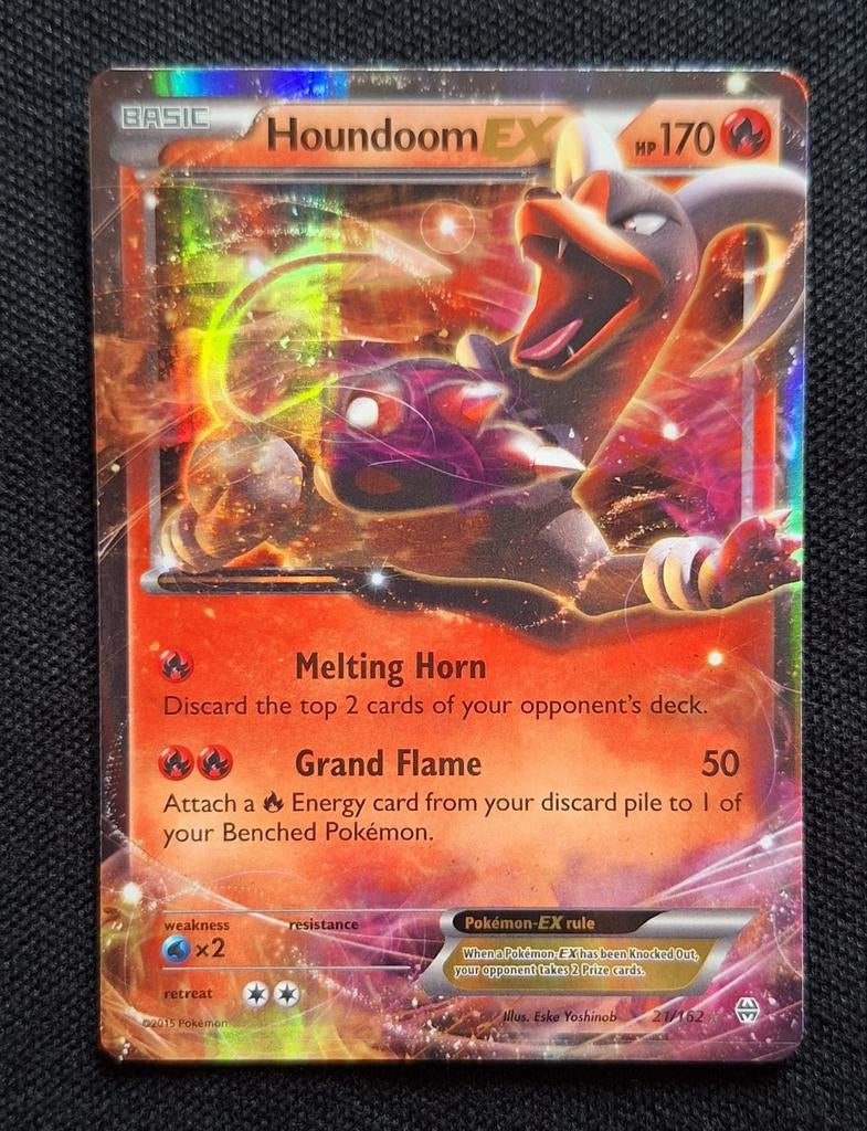 Pokémon Houndoom EX 21/162 Breakthrough, Hobby en Vrije tijd, Verzamelkaartspellen | Pokémon, Zo goed als nieuw, Losse kaart, Foil