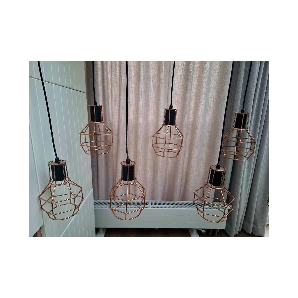 Vintage industriële hanglamp | Roségoud | 6 lichtpunten, Huis en Inrichting, Lampen | Hanglampen, Ophalen, Gebruikt, Metaal, Minder dan 50 cm