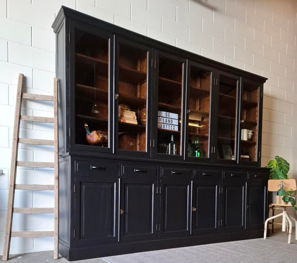 XXL Vintage/Industriële zwarte schoolkast, Buffetkast, Huis en Inrichting, Kasten | Buffetkasten, 200 cm of meer, Ophalen of Verzenden