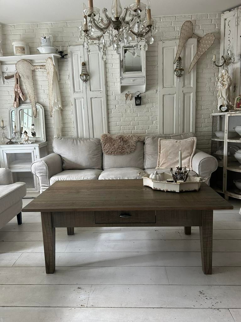 Landelijke eiken salontafel, Ophalen, 100 tot 150 cm, Eikenhout, 50 tot 100 cm