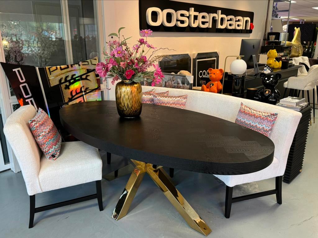 Luxe Visgraat Black Oak Eettafel Kito 220cm NIEUW - Uniek, Huis en Inrichting, Tafels | Eettafels, Oosterbaan, Overige materialen