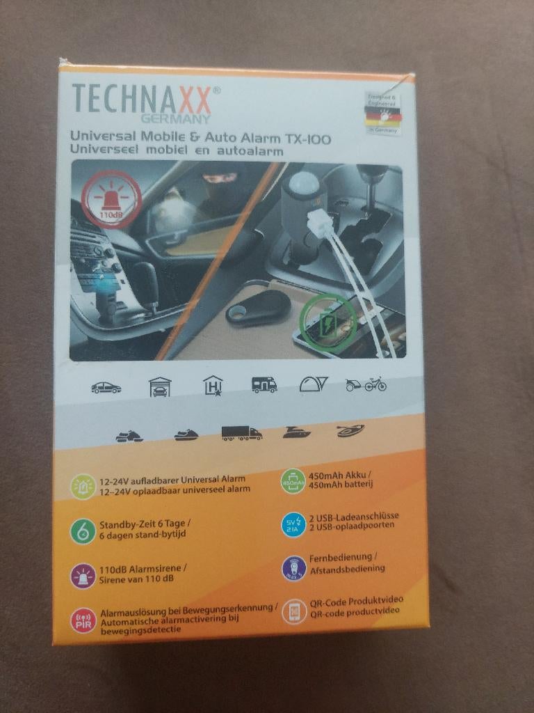 Technaxx TX-100 autoalarm met oplaadfunctie, Auto diversen, Anti-diefstal, Ophalen of Verzenden, Nieuw