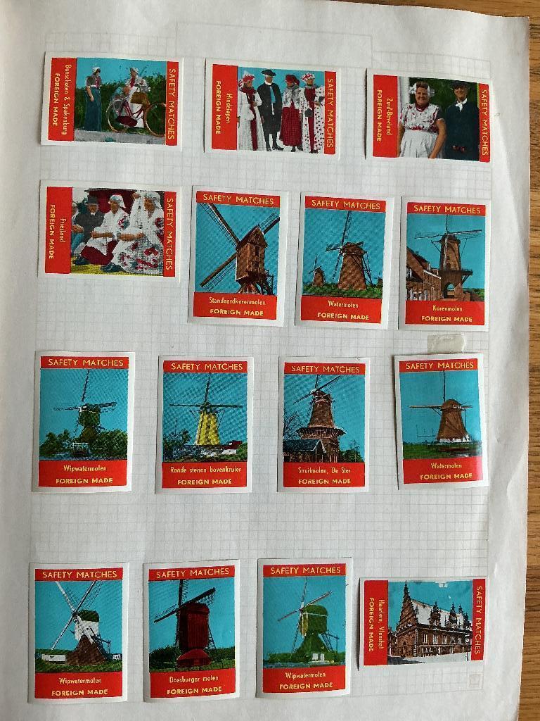 Lucifermerken met o.a. Molens ,gebouwen ,klederdracht, Verzenden