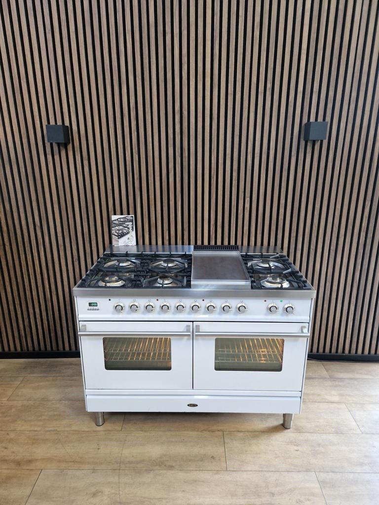 Zeer Luxe Boretti Fornuis wit 7-pits 120 cm (Gratis bezorgt), 60 cm of meer, Ophalen of Verzenden, Zo goed als nieuw, Energieklasse A of zuiniger