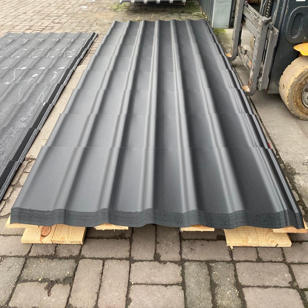 Dakpanplaten mat zwart, lengtes 2,20 en 3,25m op voorraad!, Ophalen of Verzenden, Nieuw, Overige materialen, Minder dan 20 mm
