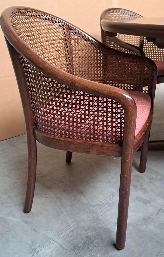 Vintage eetkamerstoelen 4 stuks zgan Tonon Italiaans hout, Ophalen, Zo goed als nieuw, Bruin, Stof