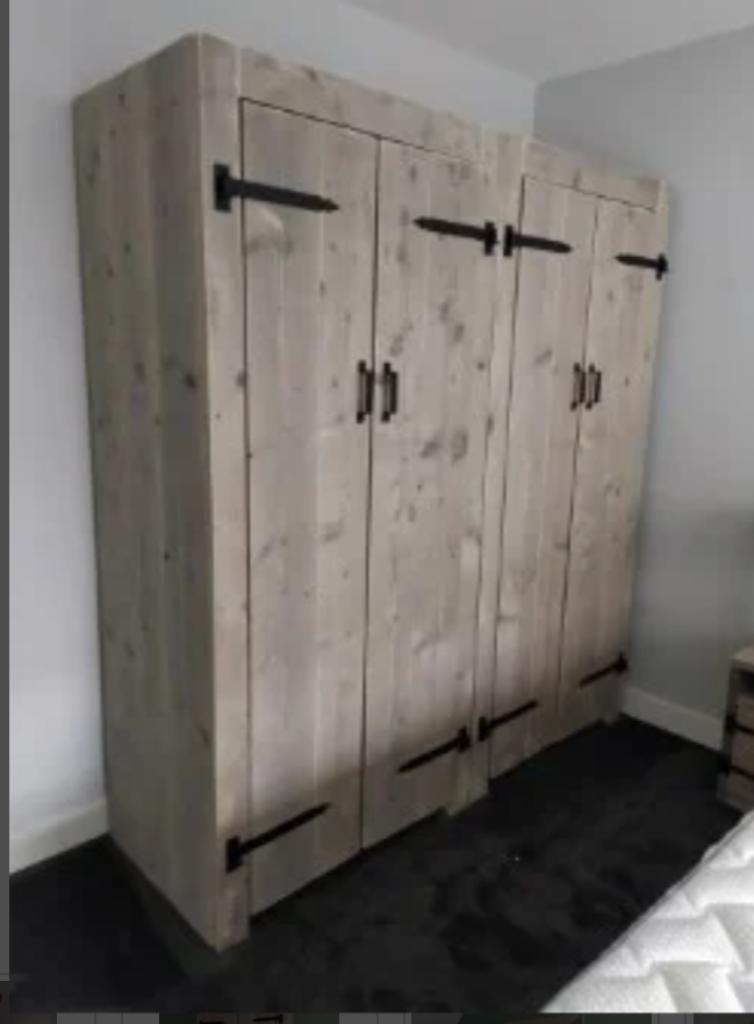 Steigerhouten Set: Bureau, Bed en Kast NU voor €1150!, Ophalen, Eenpersoons, Steigerhout, Nieuw