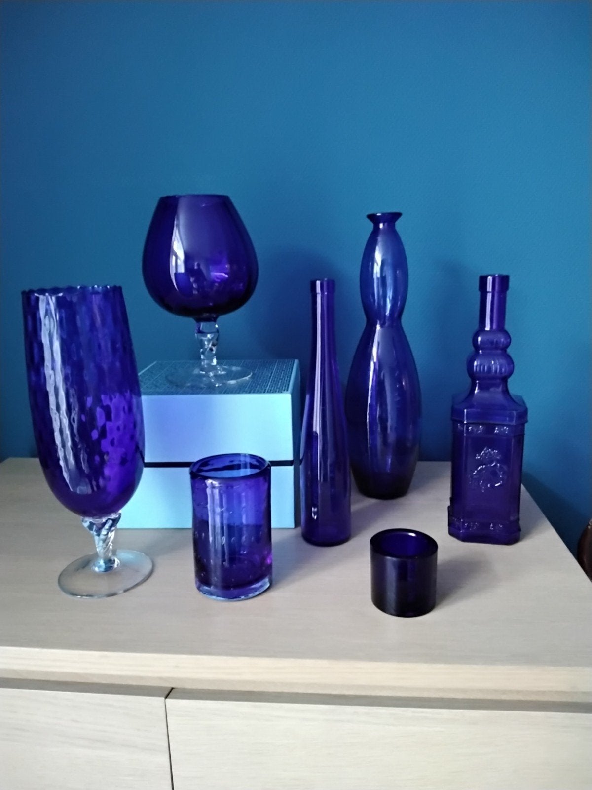 Kobalt blauw glas., Ophalen
