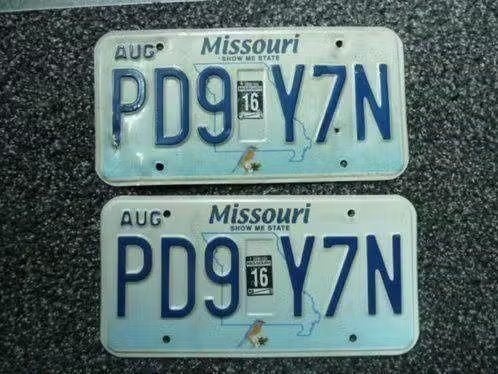 Paar USA License plate / kentekenplaten Missouri Bluebird US, Verzenden, Gebruikt, Auto's