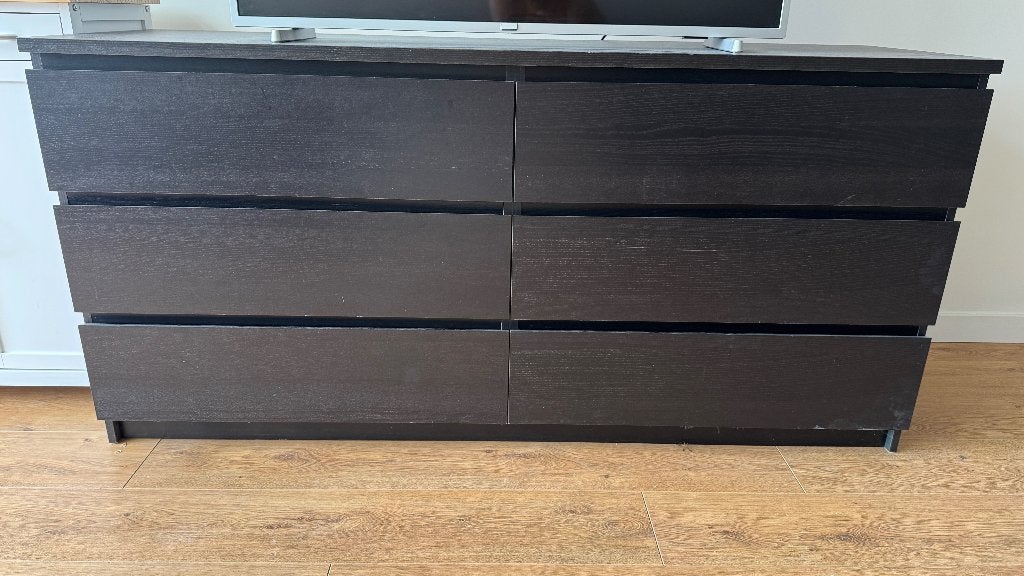 Malm ladekast met 6 lades, zwartbruin, 160x78 cm, Huis en Inrichting, Kasten | Ladekasten, Ophalen, Overige materialen, 150 tot 200 cm