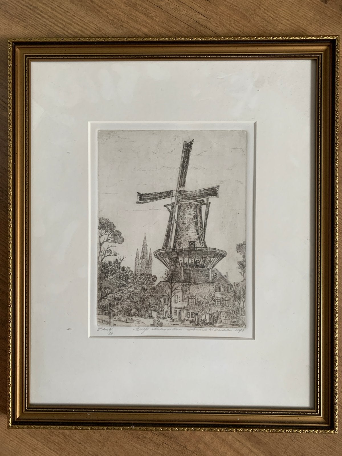 Ets van Molen de Roos Delft door Hendrik W. Kastelein, Antiek en Kunst, Kunst | Etsen en Gravures, Ophalen, Stadsgezicht, 1900 - 1949