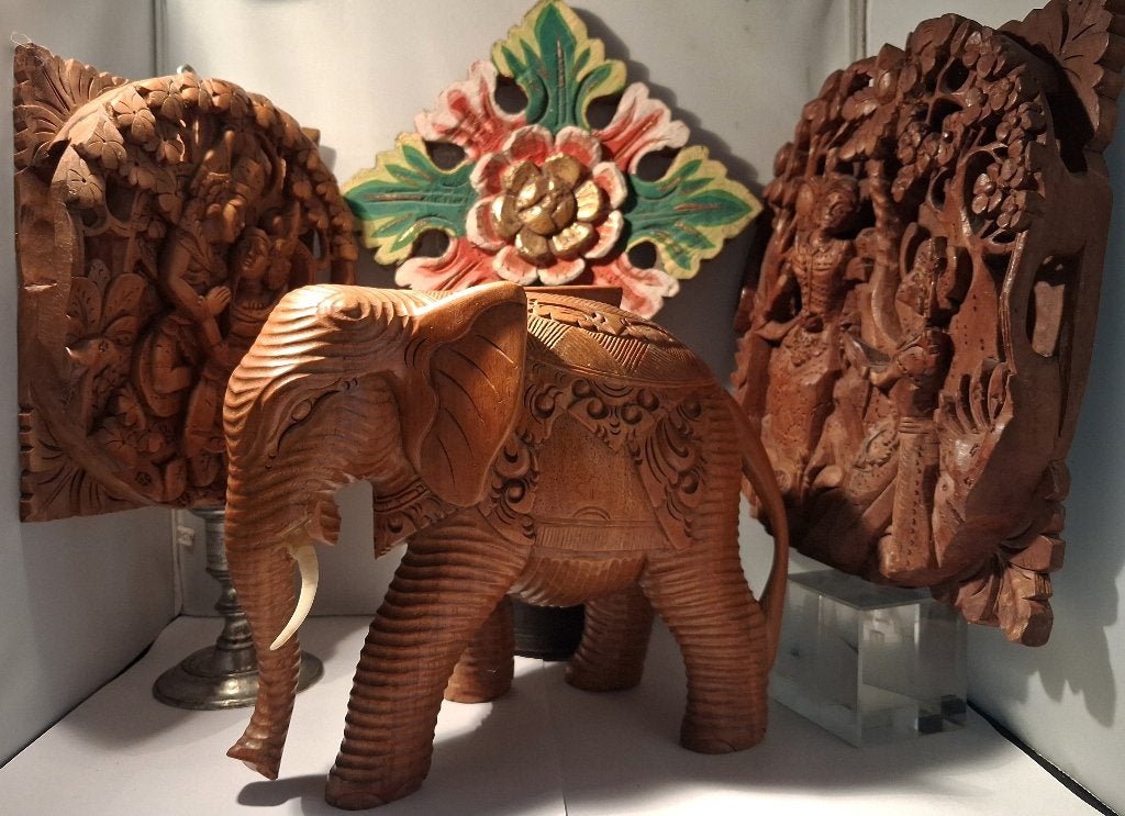 Bali ornament, olifant, paneel 2 beeld, Antiek en Kunst, Ophalen of Verzenden, 20 - 50 cm, Hout, Klassiek