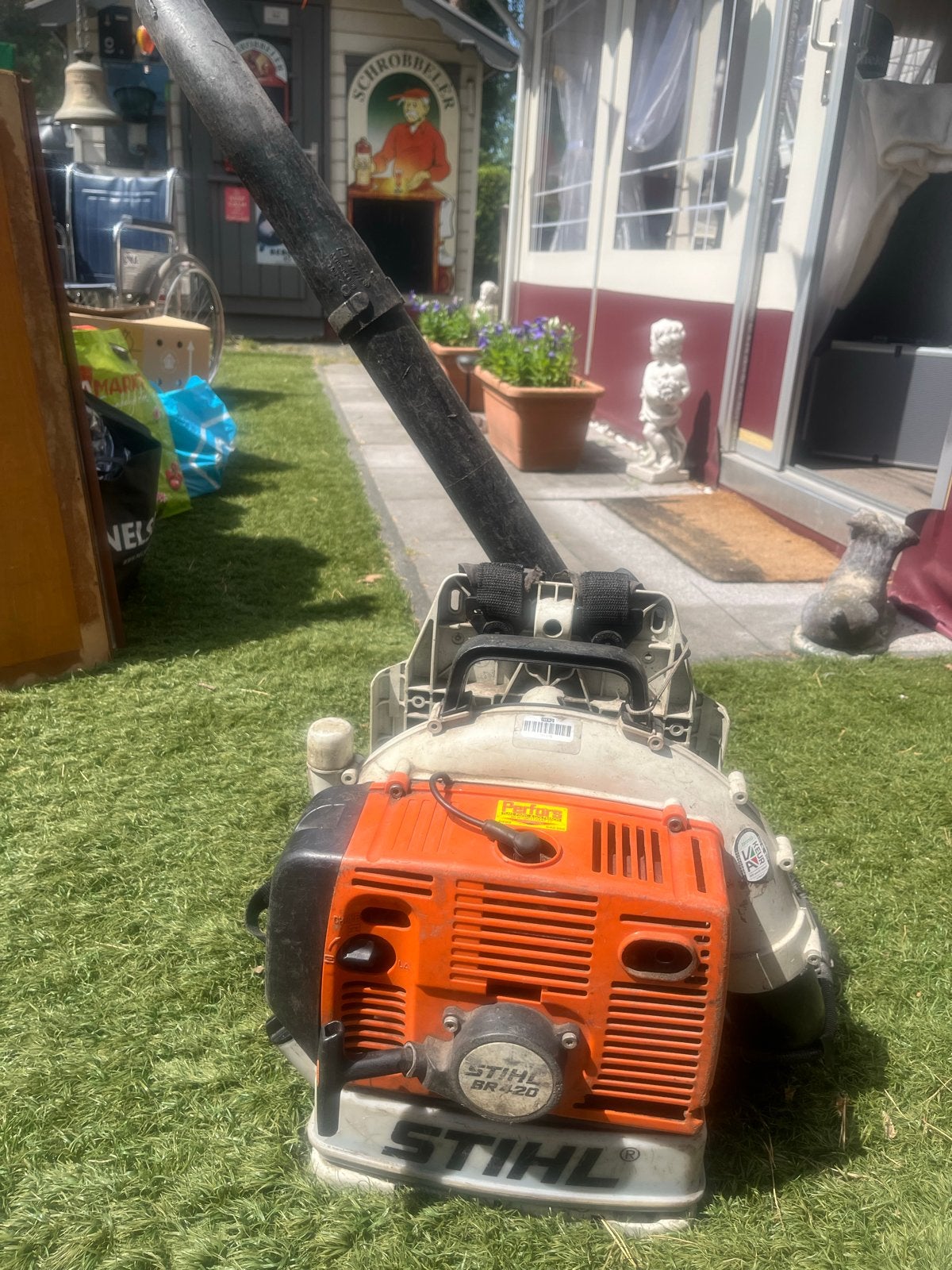 Stihl BR420 Bladblazer - Sterk en Betrouwbaar op Benzine, Ophalen, Gebruikt, Benzine, Ruggedragen