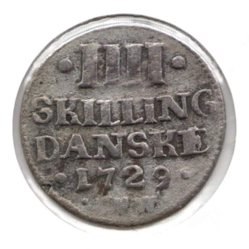 Denemarken 4 Skilling 1729, Ophalen of Verzenden, Overige landen, Losse munt, Zilver