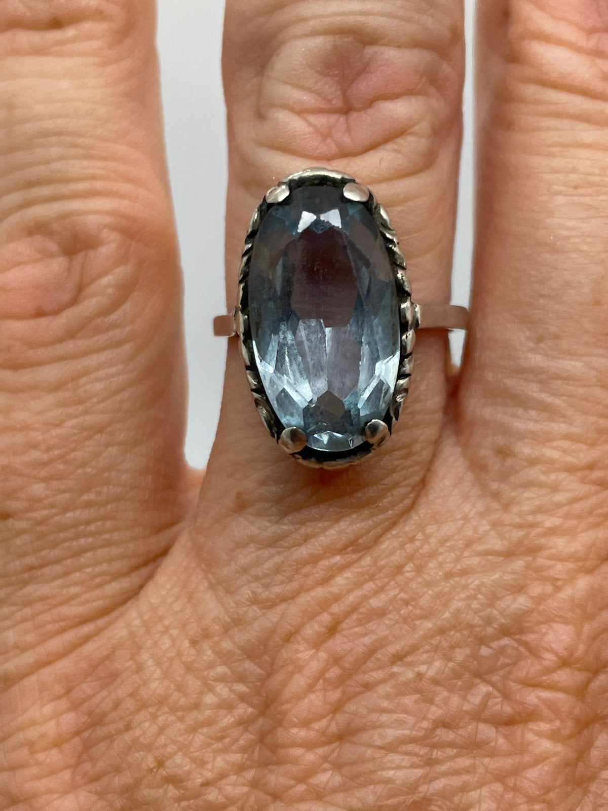 F328 Prachtige zilveren aquamarijn ring maat 17,5, Sieraden, Tassen en Uiterlijk, Antieke sieraden, Ophalen of Verzenden, Zilver