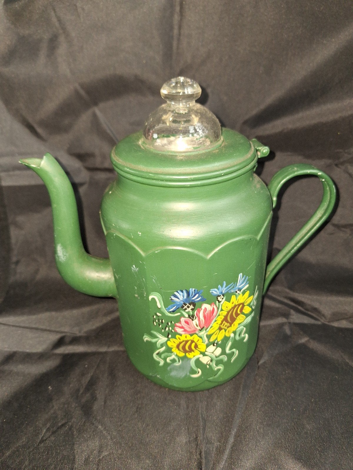 Vintage Groene Percolator met Bloemenprint, Antiek en Kunst, Ophalen