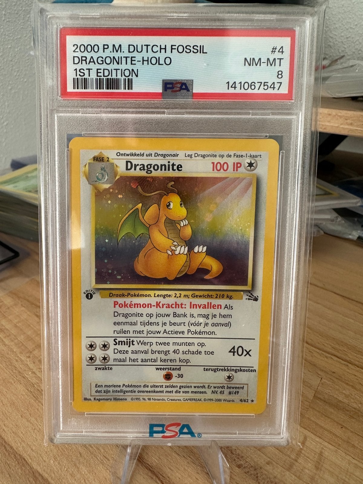 Dragonite holo 1st edition PSA 8 - Jungle dutch 1999, Ophalen of Verzenden, Zo goed als nieuw