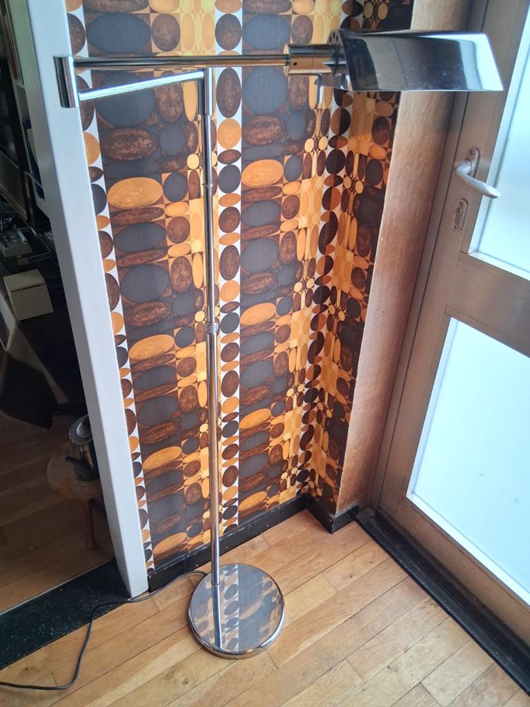 Chrome staande Italiaanse vloerlamp extra zware voet...., Gebruikt, Vintage, Ophalen of Verzenden, Metaal