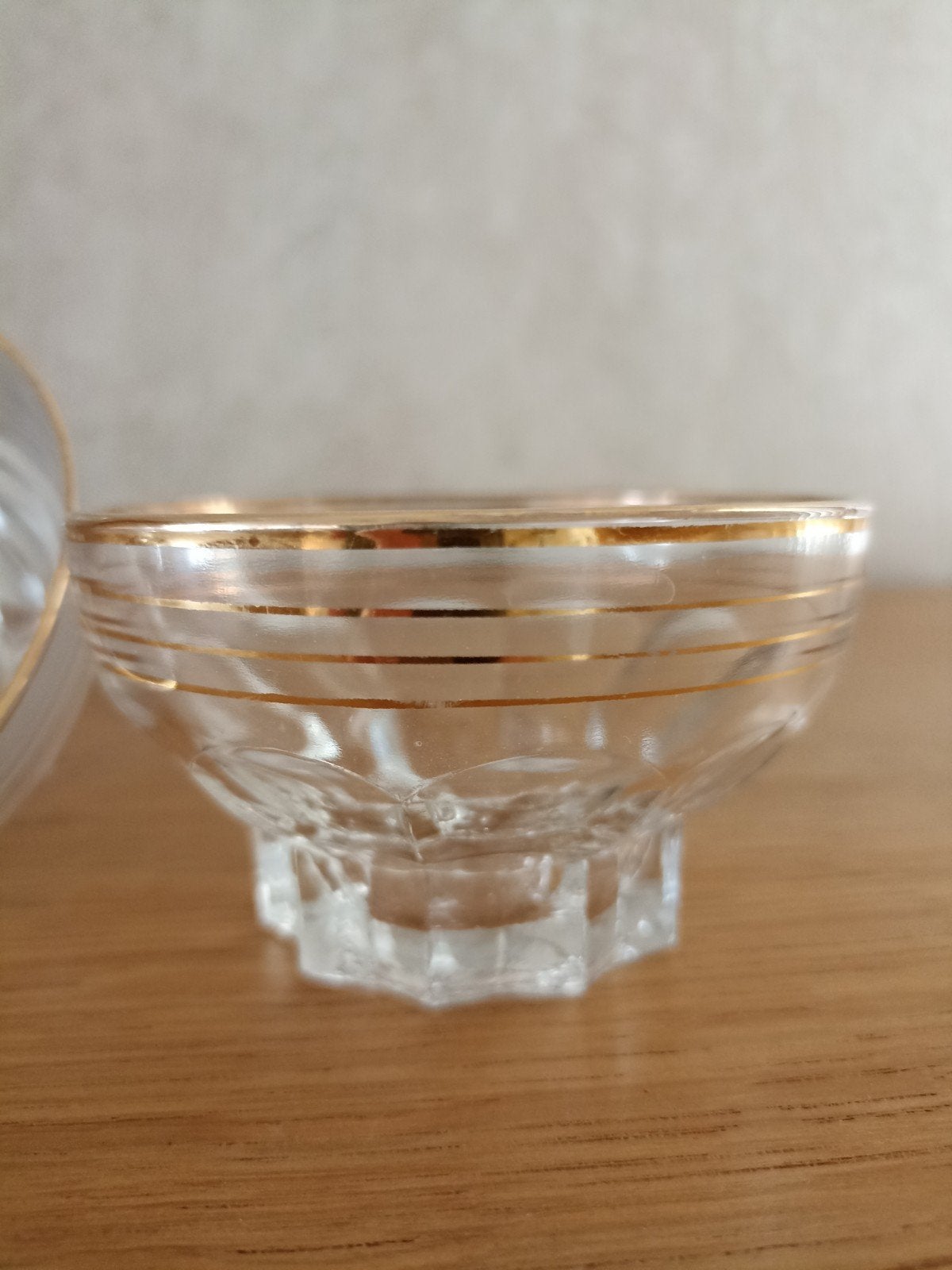 Set van 3 vintage glazen schaaltjes met gouden rand, Ophalen of Verzenden