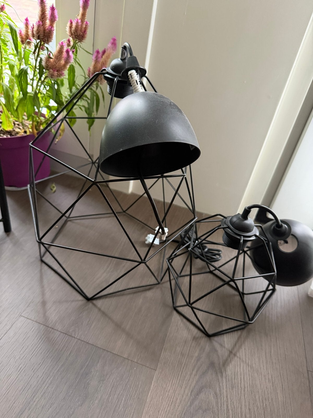 Zwarte geometrische hanglampen (set van 2), Ophalen, Gebruikt, Metaal, E14 (klein)