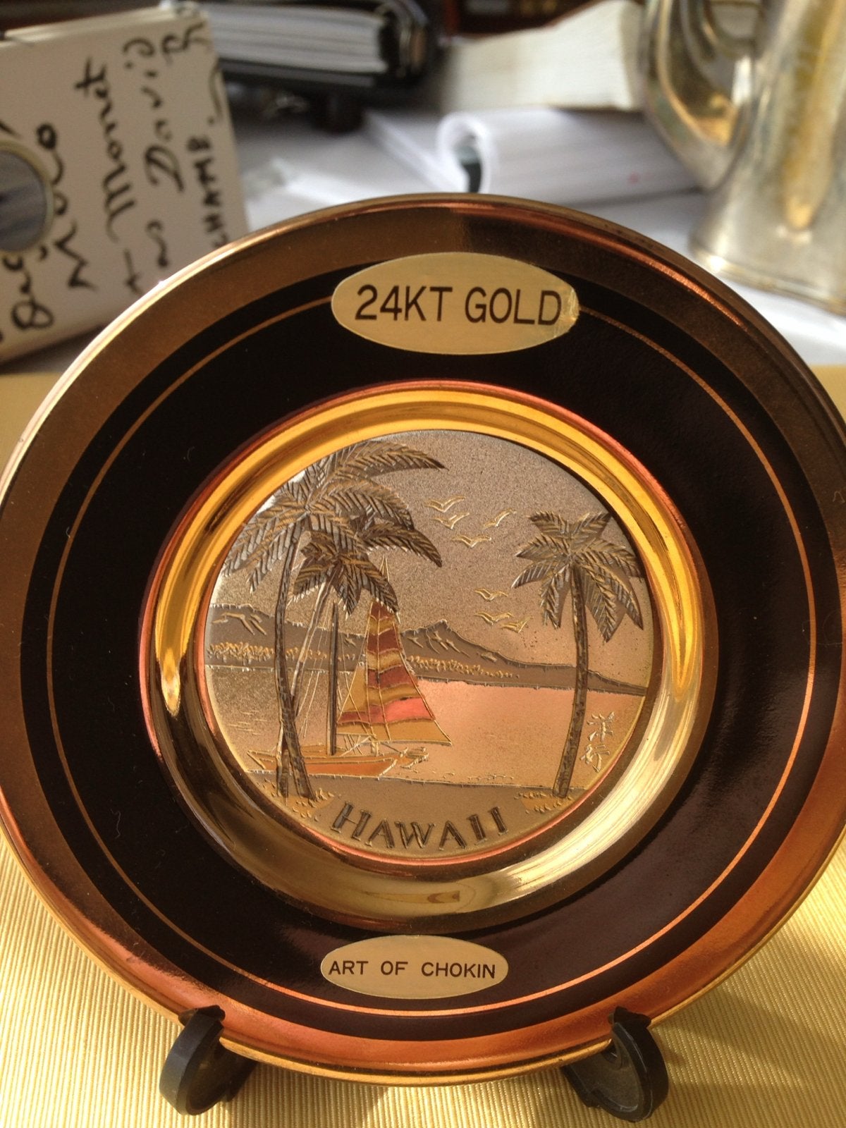24KT GOUD Hawaii Chokin Art Decoratieve Plaat, Ophalen of Verzenden