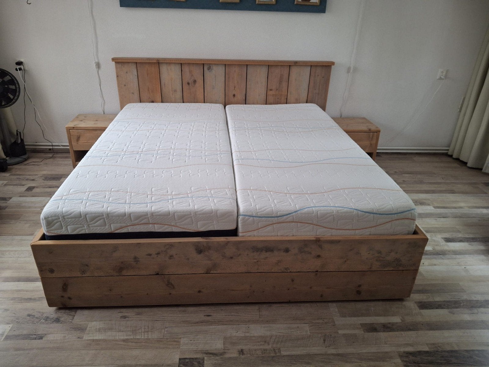 Steigerhouten tweepersoonsbed met vaste lattenbodem, Ophalen, Bruin, Rustiek, Steigerhout