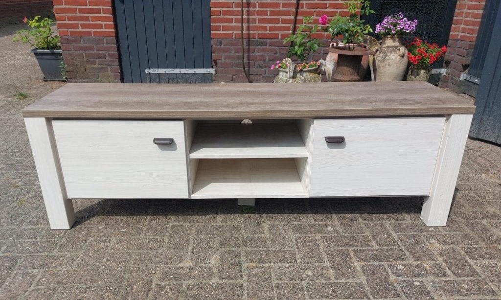 tv meubel Lynn landelijk wit eiken, Ophalen, Zo goed als nieuw, 25 tot 50 cm, Minder dan 100 cm