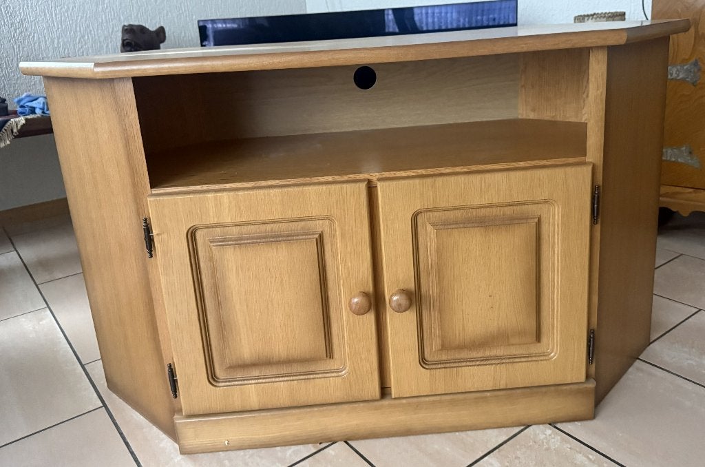 Licht eiken TV Hoekast, Gebruikt, 100 tot 150 cm, Eikenhout, Ophalen of Verzenden