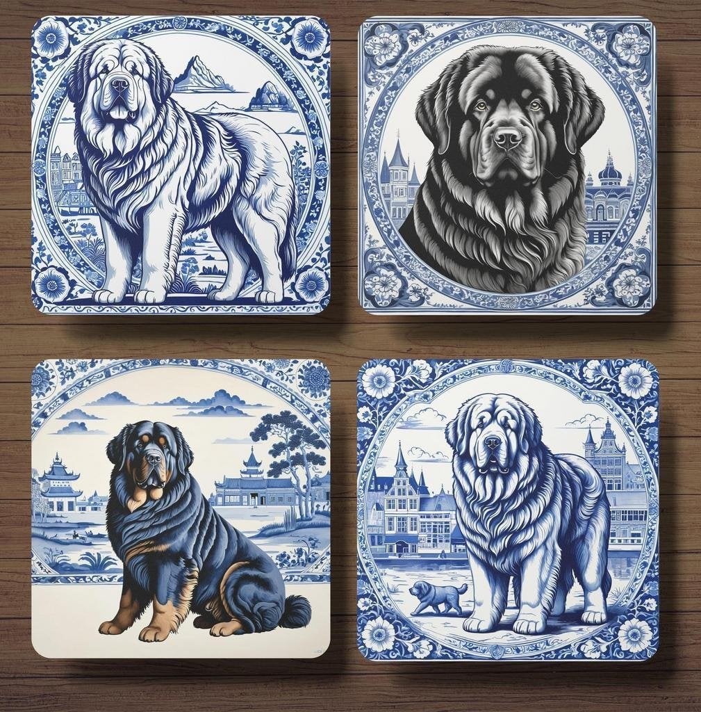 Tibetaanse Mastiff Delfts Blauw onderzetters met houder, Ophalen of Verzenden, Nieuw