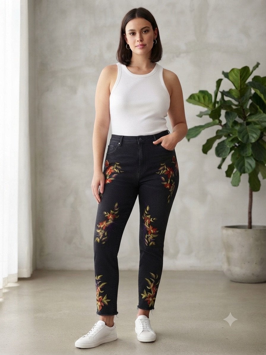 H&M jeans borduursels maat 38 - in zeer goede staat, Maat 38/40 (M), Blauw, Ophalen of Verzenden, Zo goed als nieuw