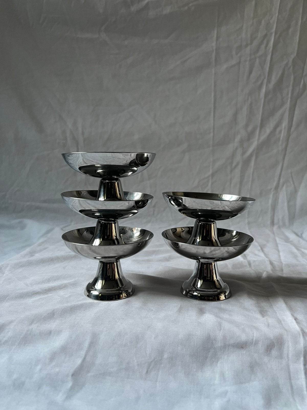 Vintage Franse RVS ijscoupes | jaren 70 | inox | set van 5, Ophalen, Vintage, Guy Degrenne, Kom(men)