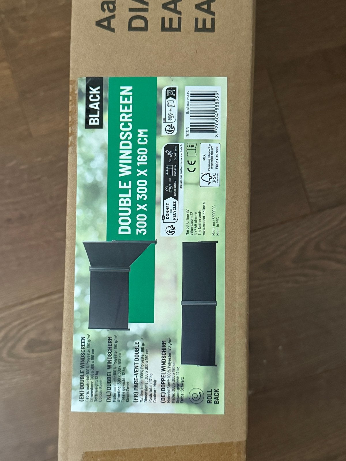 Dubbel windscherm oprolbaar 300x300x160 cm - Zwart, Kunststof, 1 tot 2 meter, 6 meter of meer, Nieuw