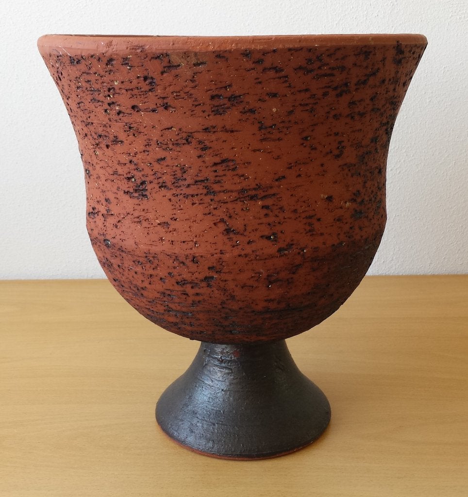 Rode Berkenbast Bloempot op Voet - groot - vintage, Tuin en Terras, Overige materialen, Gebruikt, Minder dan 30 cm, Binnen