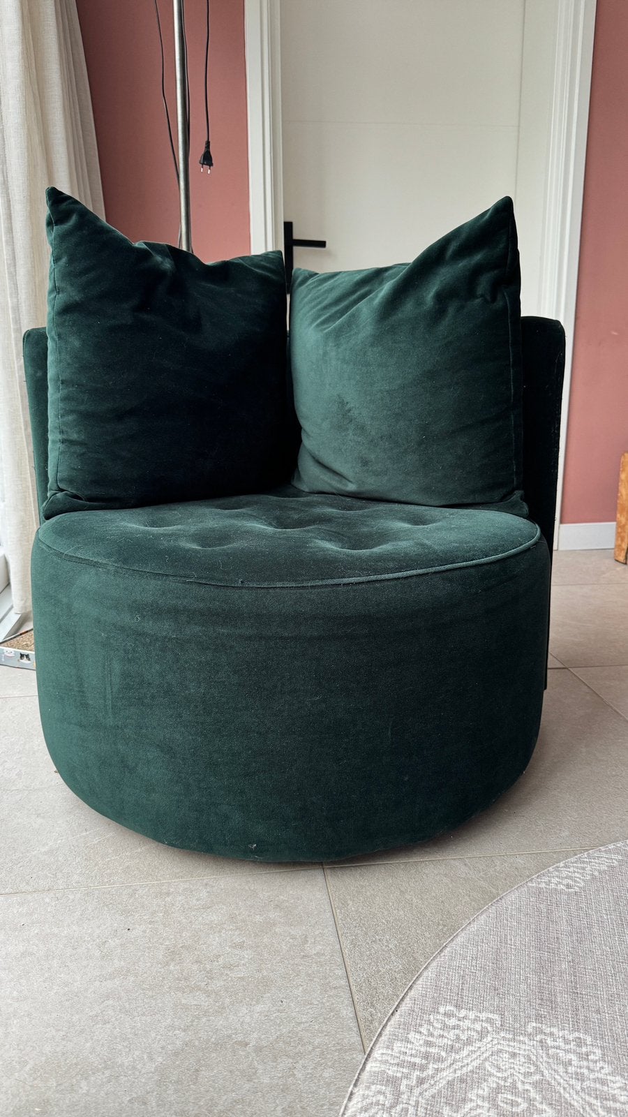 Groene velours fauteuil, Huis en Inrichting, Fauteuils, Ophalen, Gebruikt, 75 tot 100 cm, 75 tot 100 cm