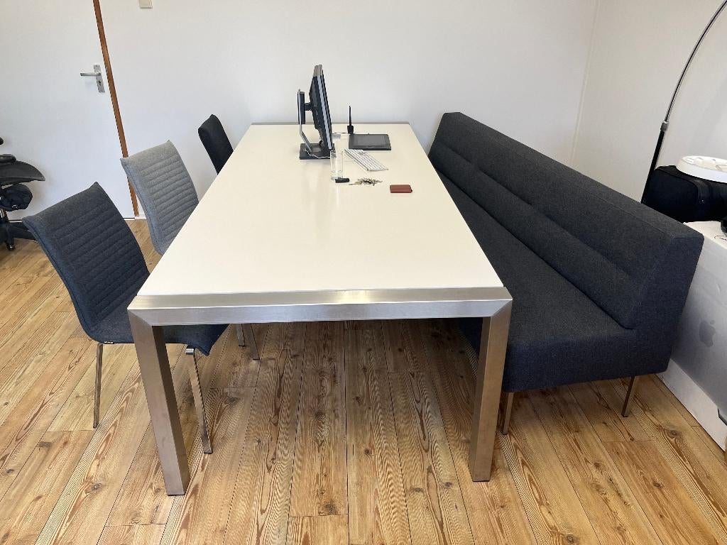 Tafelbank vilt grijs230cm, Ophalen, Gebruikt, Eén, Stof
