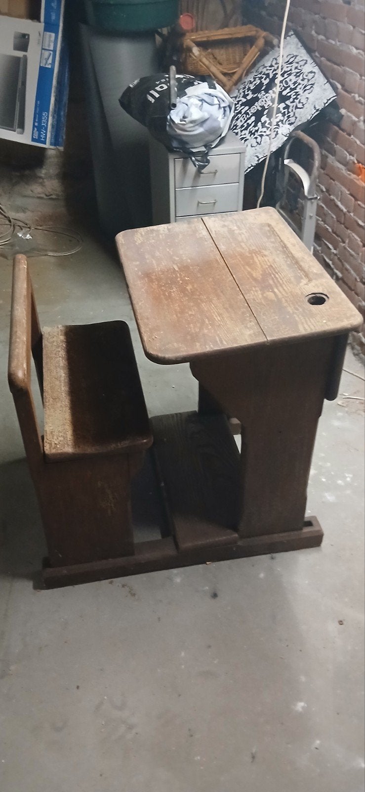 antiek houten schoolbankje, Ophalen