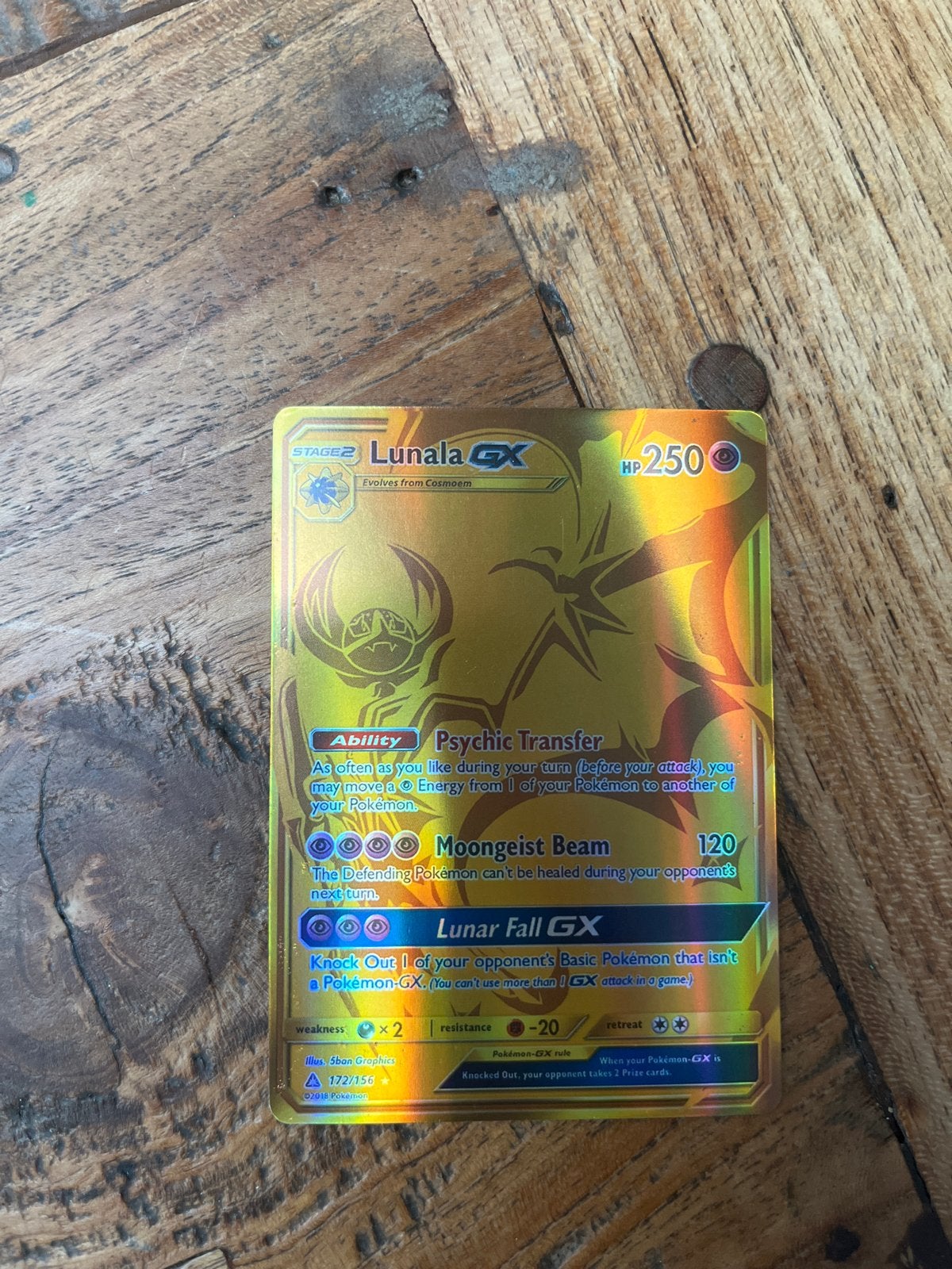 Pokémon Lunala GX Gold Foil Kaart - nieuw, Ophalen of Verzenden, Zo goed als nieuw, Losse kaart, Foil