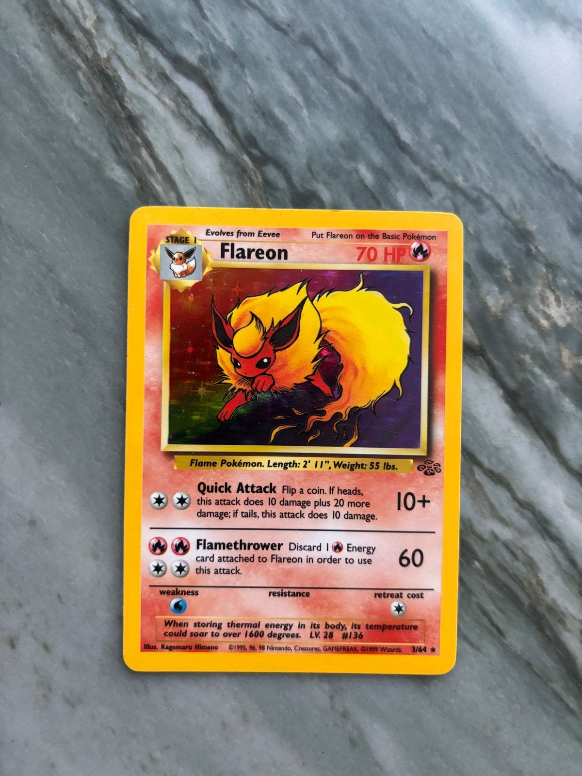 Pokémon Flareon 3/64 Jungle Set - Vintage Kaart, Ophalen of Verzenden, Gebruikt, Losse kaart