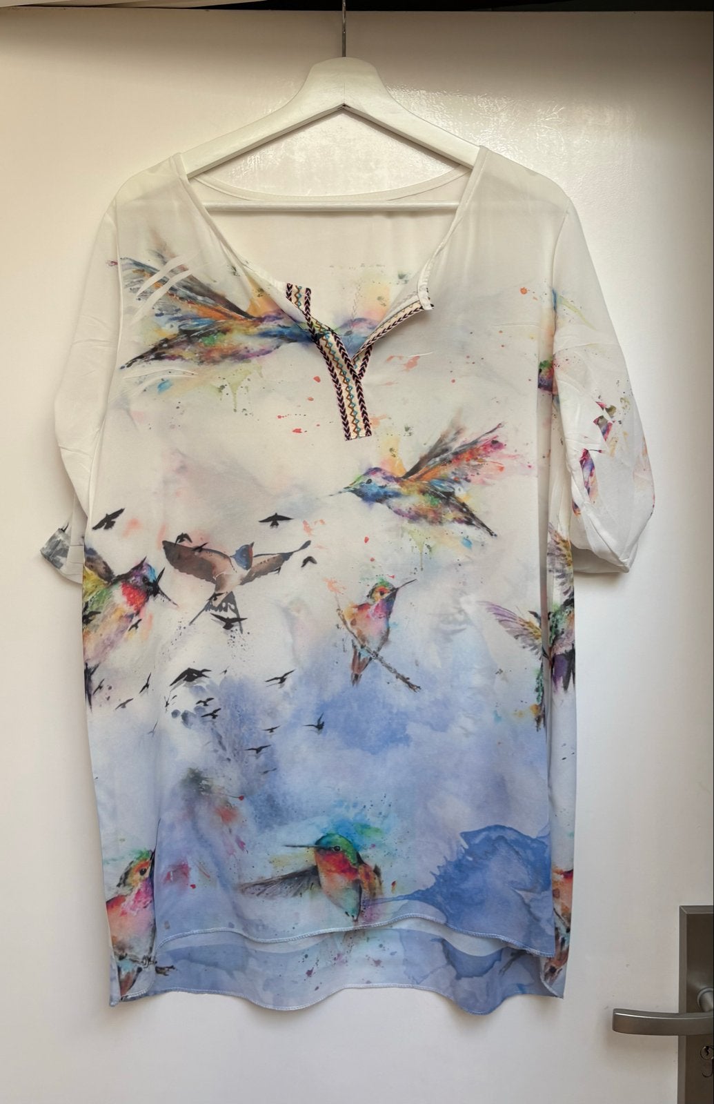 Boho Tuniek/Blouse met Kolibrie Aquarelprint | One Size, Verzenden, Zo goed als nieuw, Maat 38/40 (M), Meerkleurig