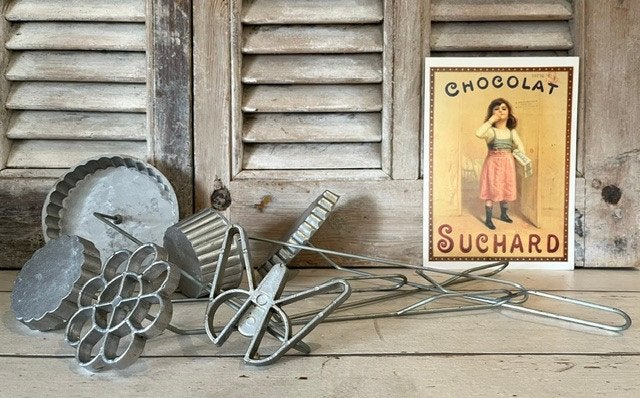 Vintage Franse wafelijzers, frituur ijzers, bloem vlinder, Ophalen of Verzenden