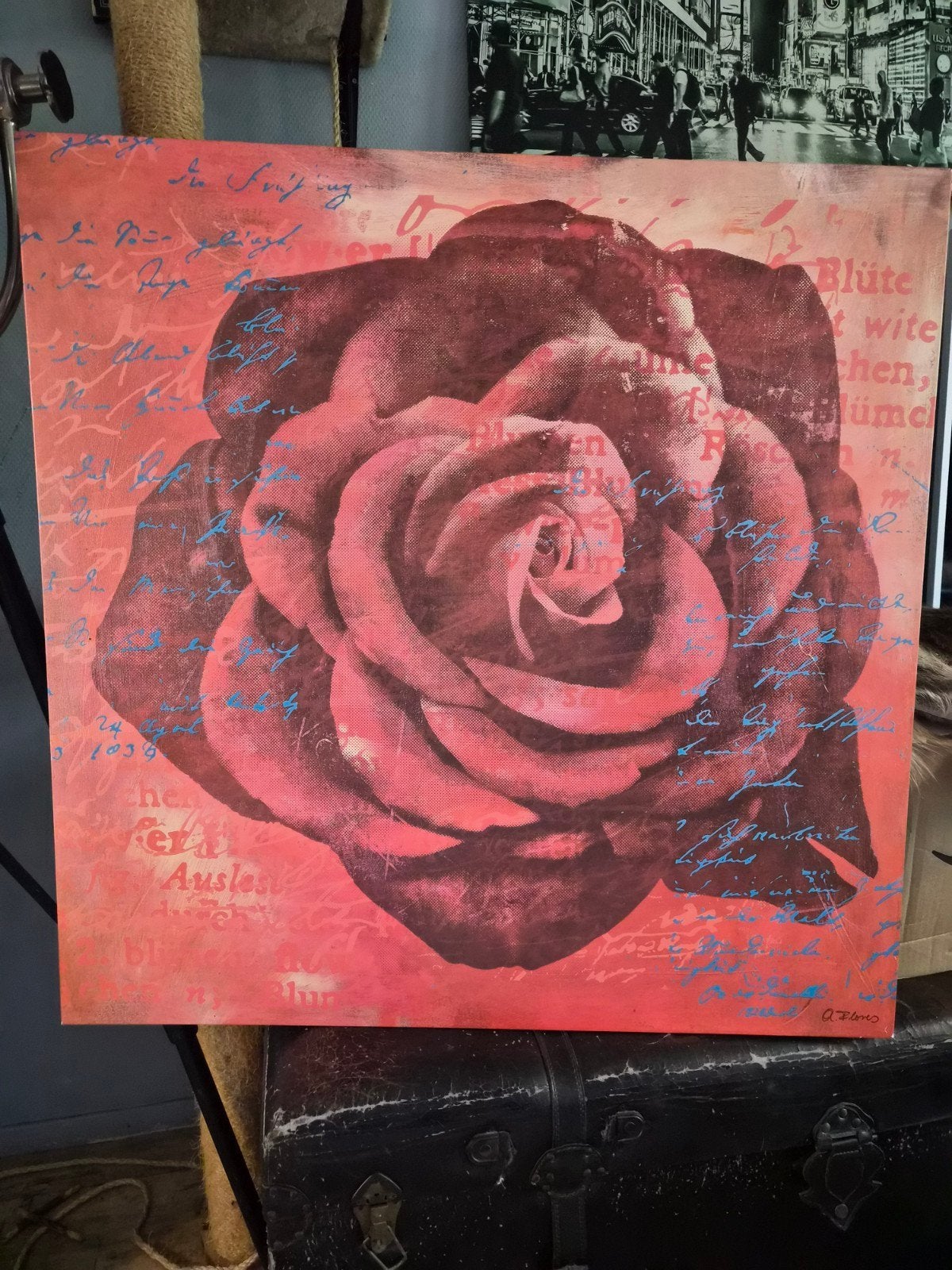 Groot canvas schilderij met roos, Antiek en Kunst, Ophalen, Abstract, Bloemen, Doek