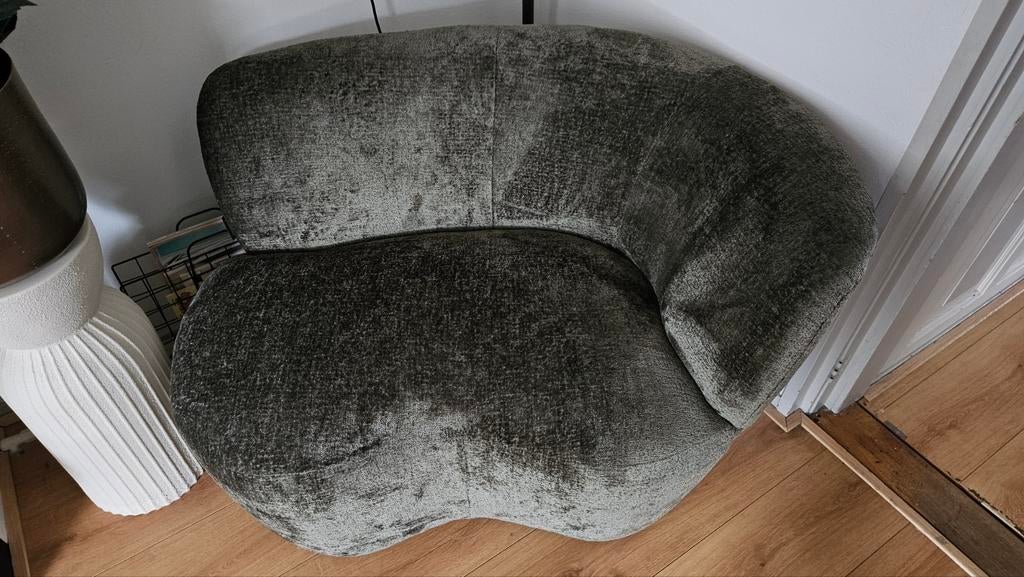 WOOOD fauteuil Stone warmgroen velvet structuur, Huis en Inrichting, Fauteuils, Ophalen, Zo goed als nieuw, 75 tot 100 cm