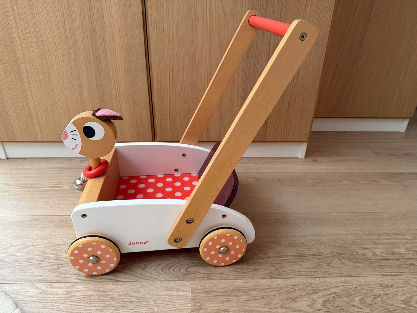 Janod Houten Loopwagen Konijn & Belletje - Zo goed als nieuw, Ophalen, Zo goed als nieuw, Overige typen, Met geluid