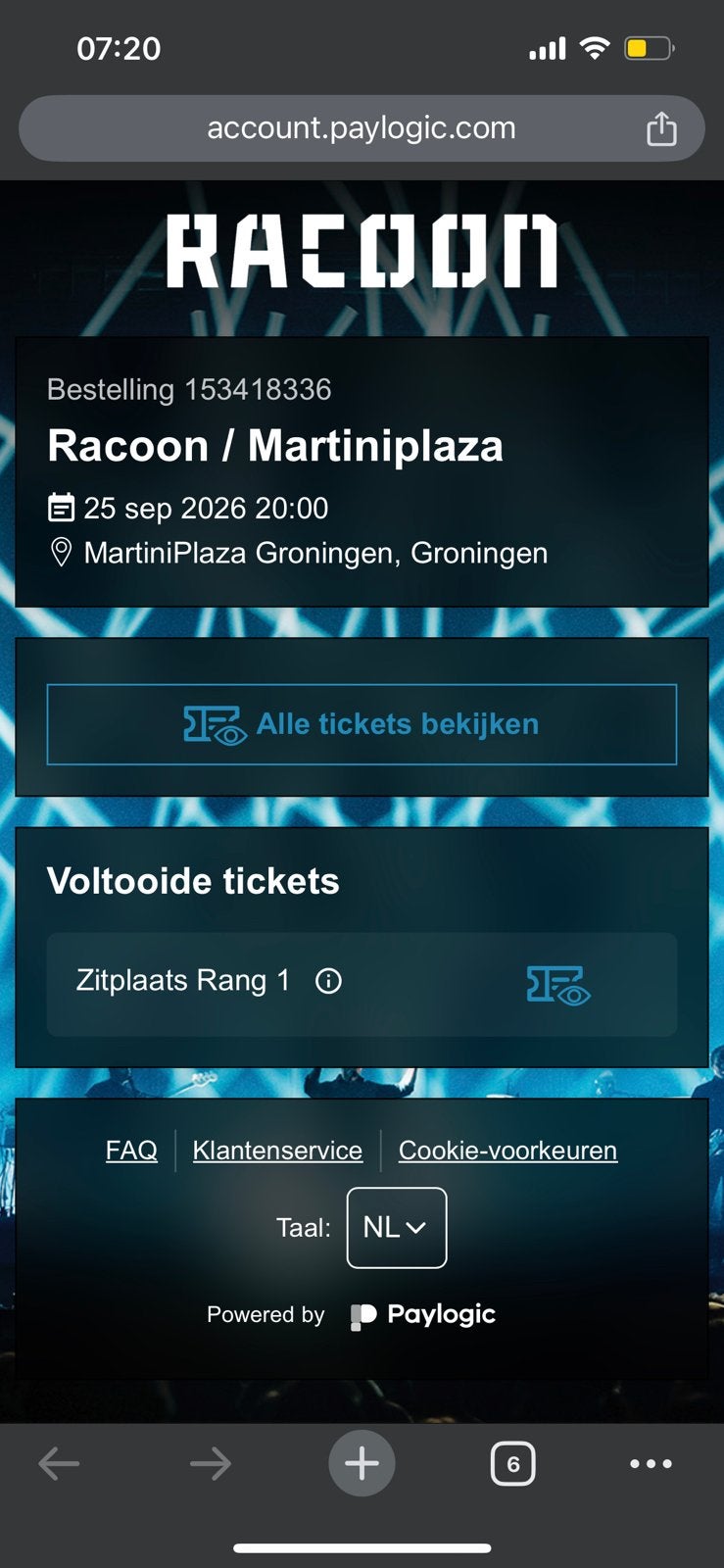 Racoon martiniplaza 26 september, Tickets en Kaartjes, Eén persoon