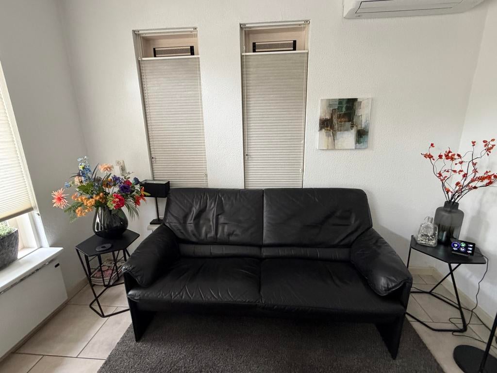 2 Leolux 2.5-zitsbanken - Zwart leer, Huis en Inrichting, Ophalen, Gebruikt, Leer