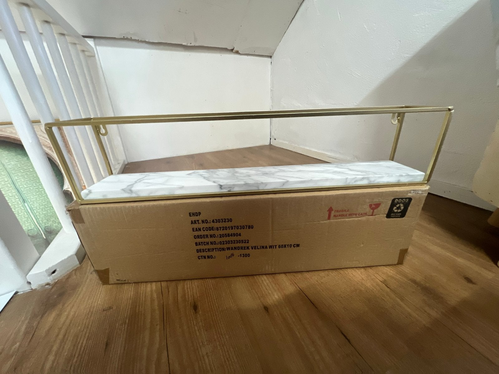 2 stuks Wandrek Velina Wit 60x10 cm - Marmerlook & Goud, Ophalen, Nieuw