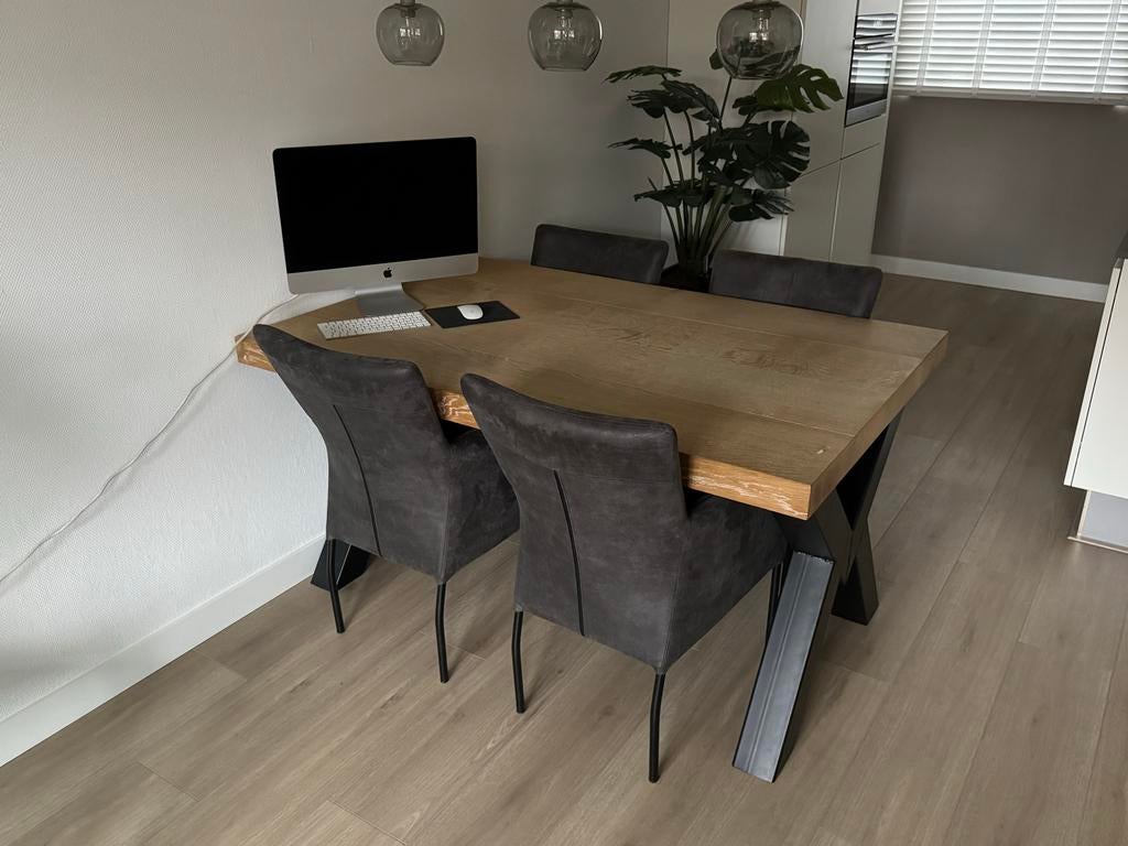 Eettafel met 4 stoelen, Huis en Inrichting, Ophalen, Gebruikt, 100 tot 150 cm, Eikenhout